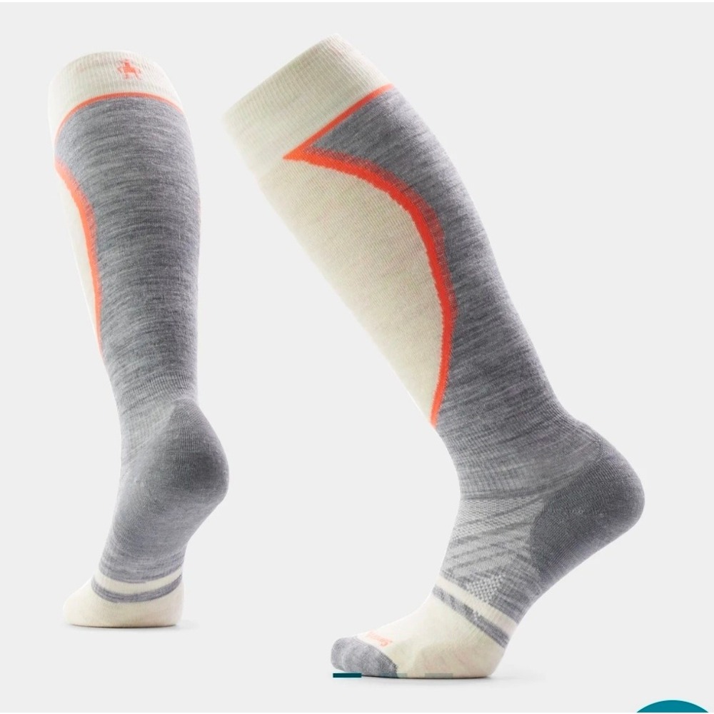Smartwool Womens Ski Extra Stretch Calf Merino Wool Socks‎ Gray White Orange M